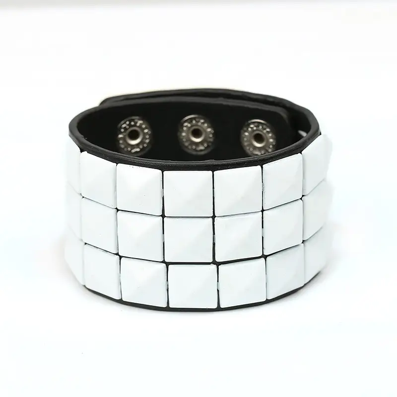 Pink 4-Sided Leather Quartet Nail Bracelet for Men - Image 5