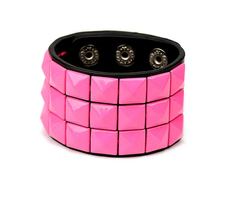Pink 4-Sided Leather Quartet Nail Bracelet for Men - Image 7