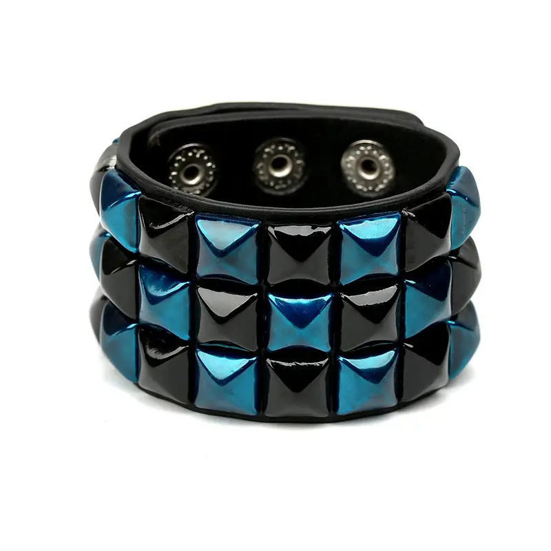Pink 4-Sided Leather Quartet Nail Bracelet for Men - Image 8