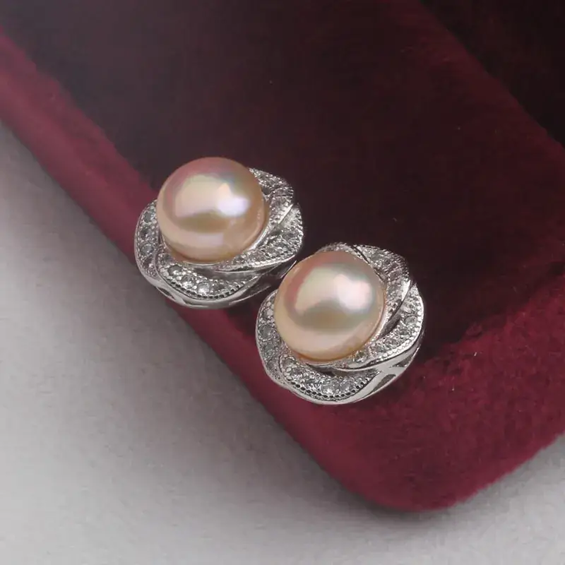 925 Silver Pearl Earrings with Diamond Set - Image 4