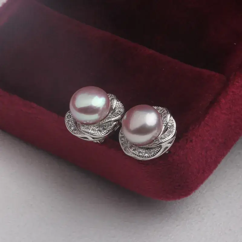 925 Silver Pearl Earrings with Diamond Set - Image 5
