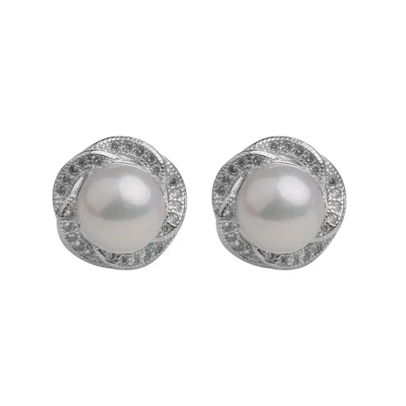 925 Silver Pearl Earrings with Diamond Set - Image 6