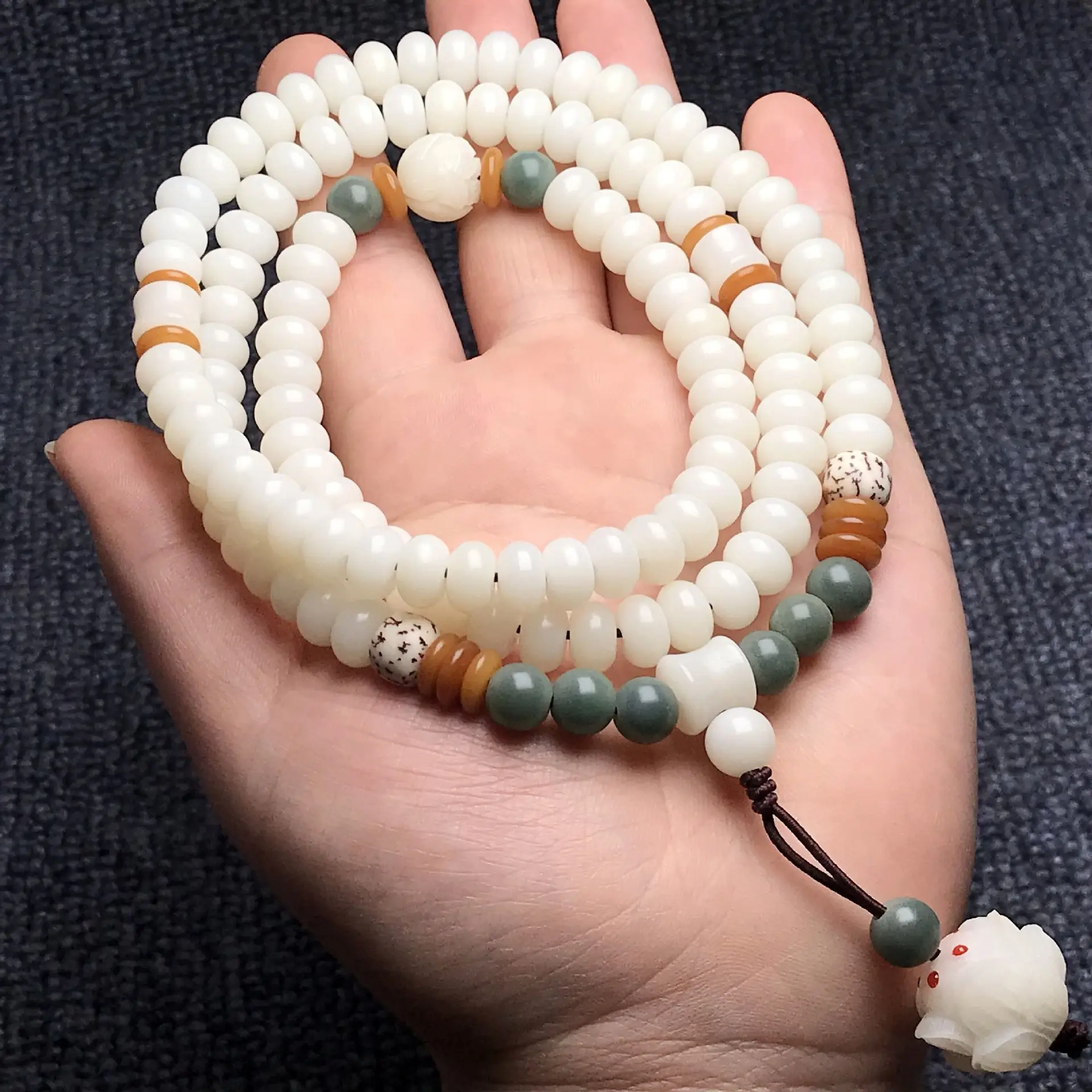 White Jade Lotus Pendant Bracelet for Men Women - Image 7