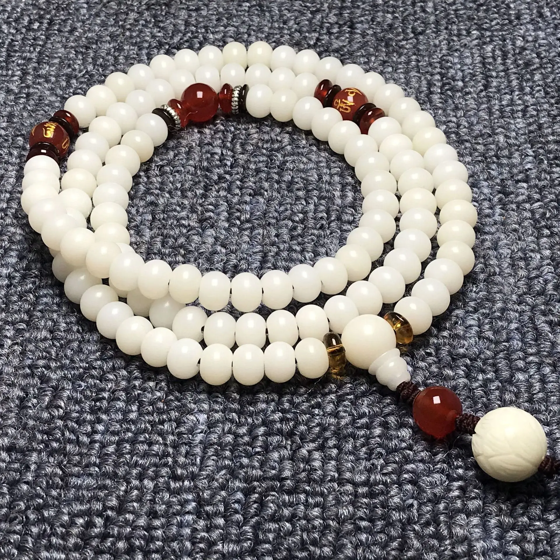 White Jade Lotus Pendant Bracelet for Men Women - Image 8
