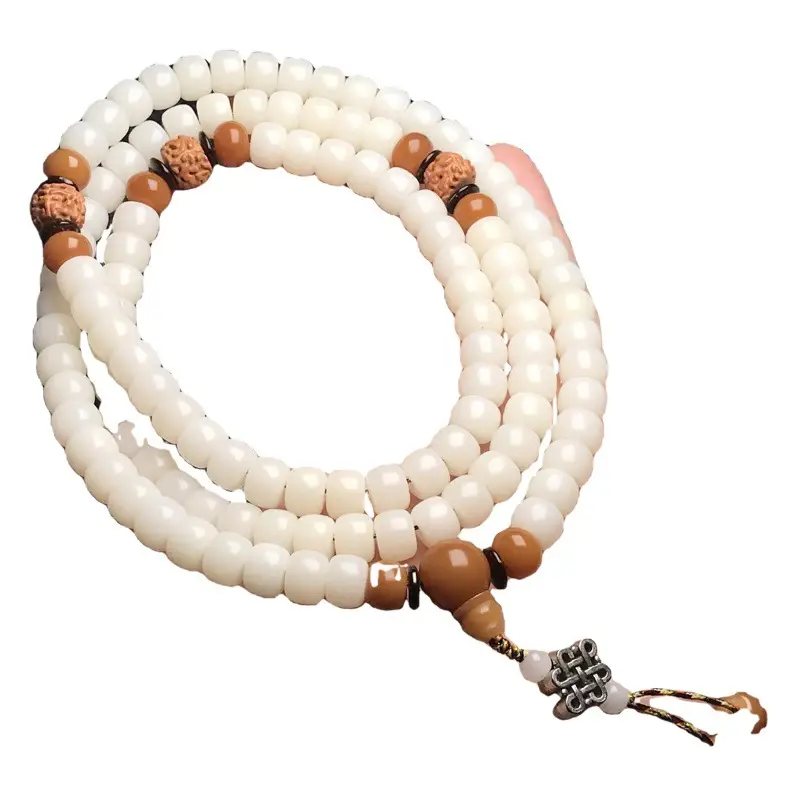 White Jade Lotus Pendant Bracelet for Men Women