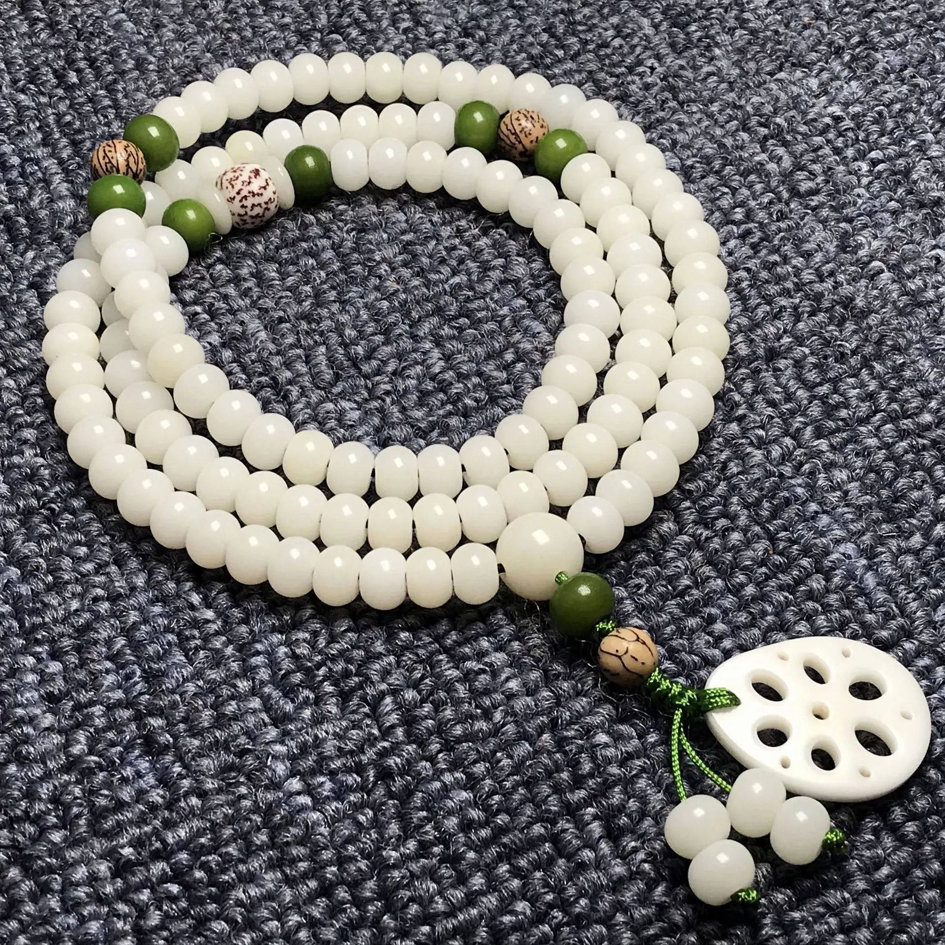 White Jade Lotus Pendant Bracelet for Men Women - Image 2