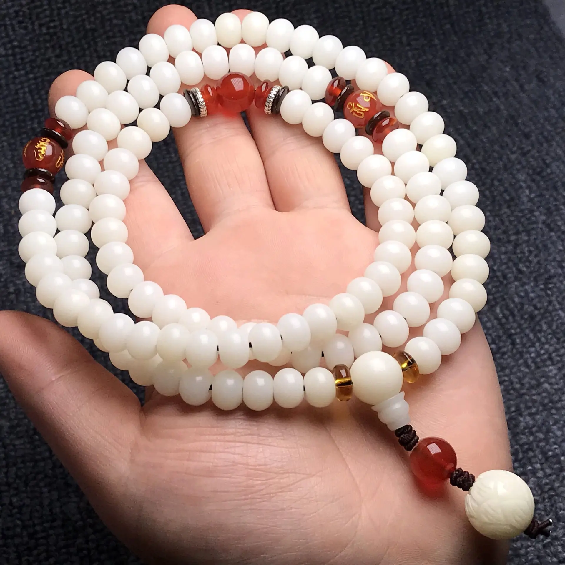 White Jade Lotus Pendant Bracelet for Men Women - Image 3
