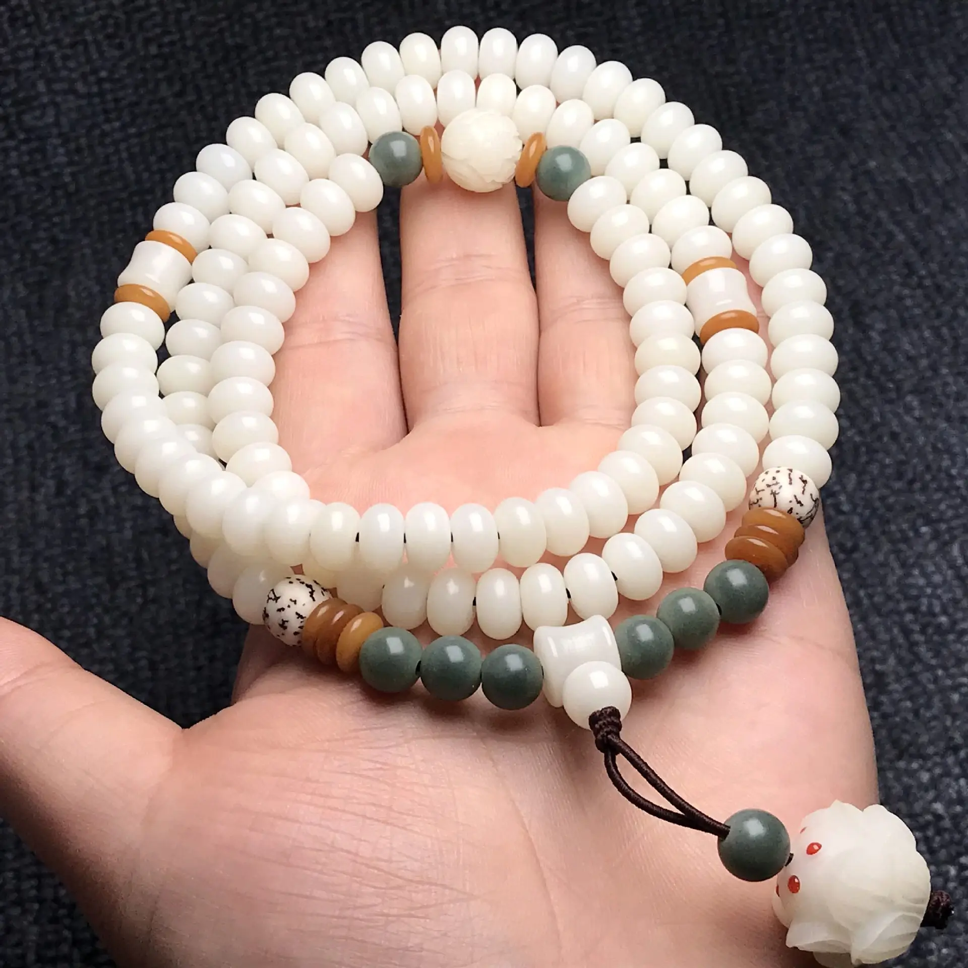 White Jade Lotus Pendant Bracelet for Men Women - Image 4