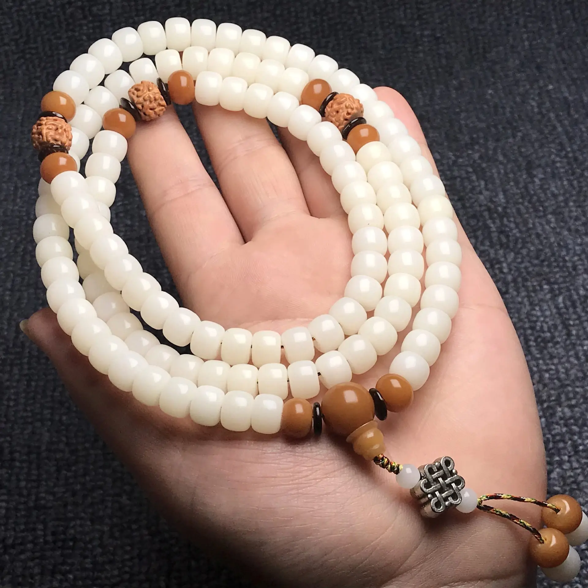 White Jade Lotus Pendant Bracelet for Men Women - Image 5