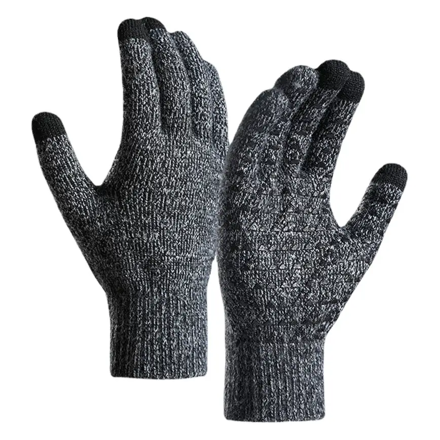 Winter Touch Screen Knitted Gloves Black Fleece Lined
