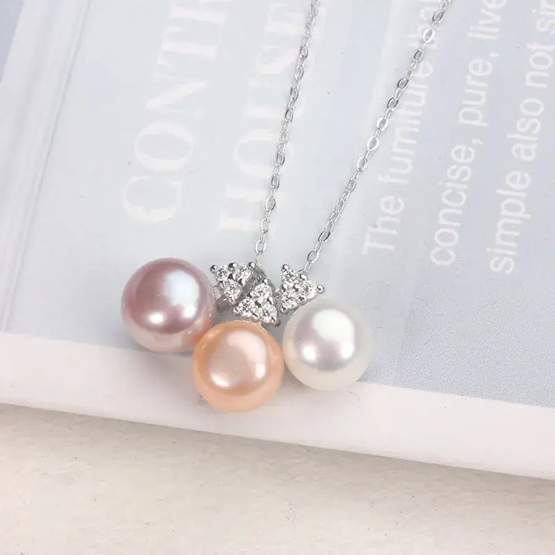 Freshwater Pearl Pendant 9-10mm White Pink Purple - Image 2
