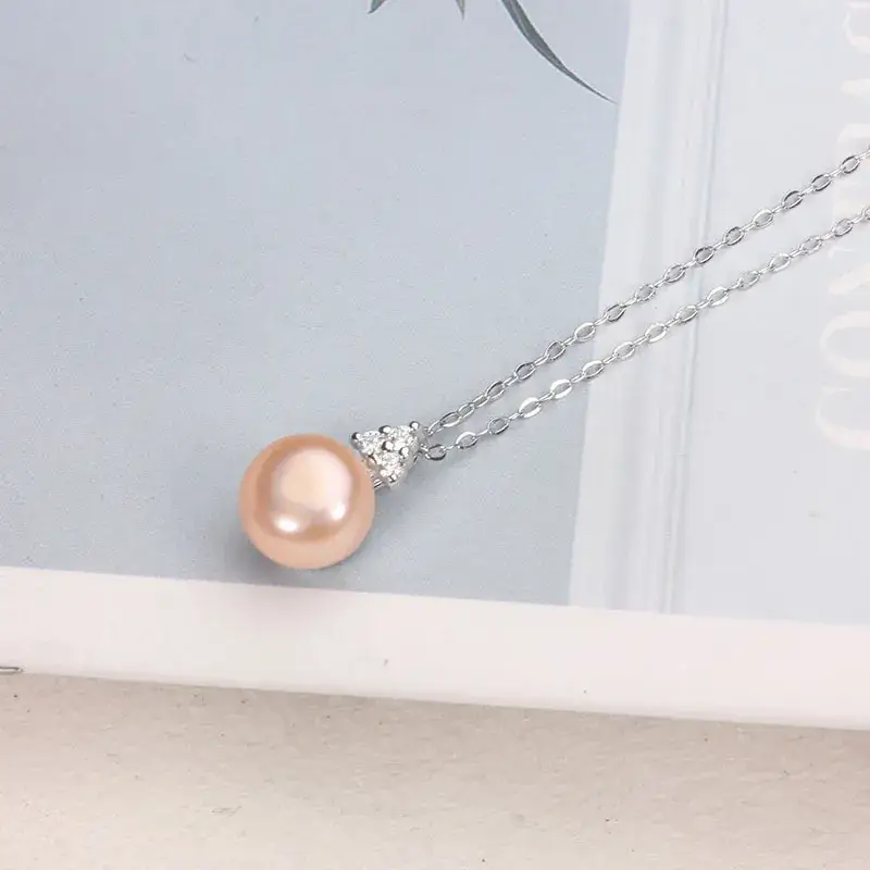 Freshwater Pearl Pendant 9-10mm White Pink Purple - Image 4