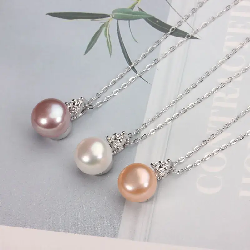 Freshwater Pearl Pendant 9-10mm White Pink Purple