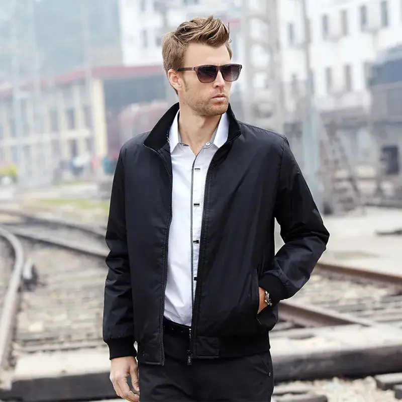 Men's Slim Fit Black Jacket with Collar for Men
