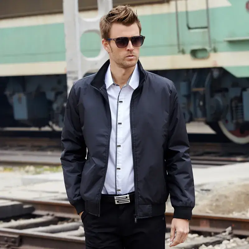 Men's Slim Fit Black Jacket with Collar for Men - Image 5