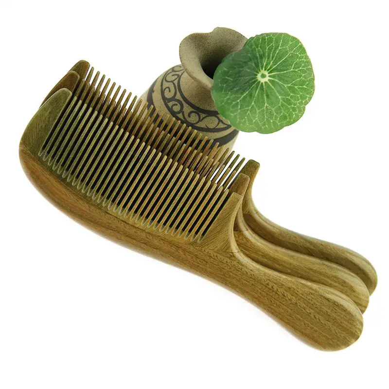 Green Sandalwood Hair Comb with Wide Tooth & Dense Printing - Image 6