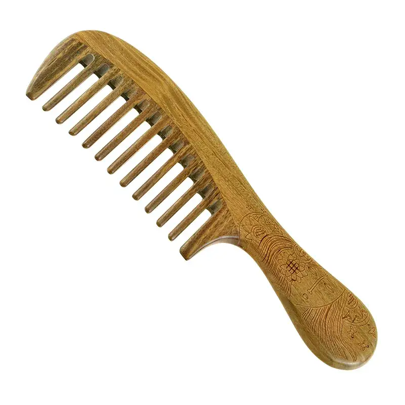 Green Sandalwood Hair Comb with Wide Tooth & Dense Printing - Image 7