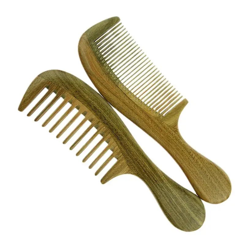Green Sandalwood Hair Comb with Wide Tooth & Dense Printing - Image 9
