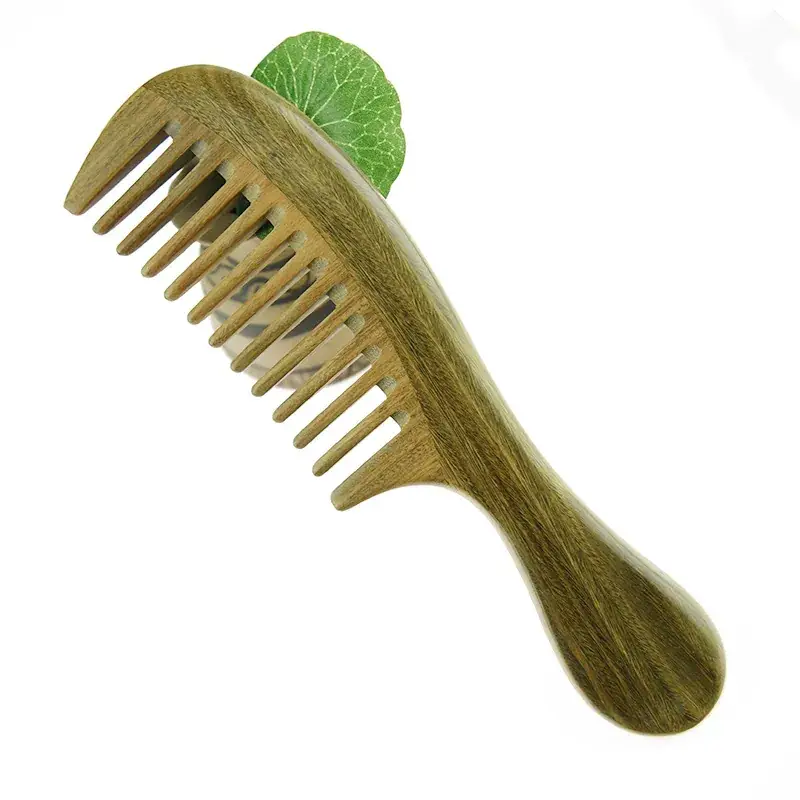 Green Sandalwood Hair Comb with Wide Tooth & Dense Printing - Image 2