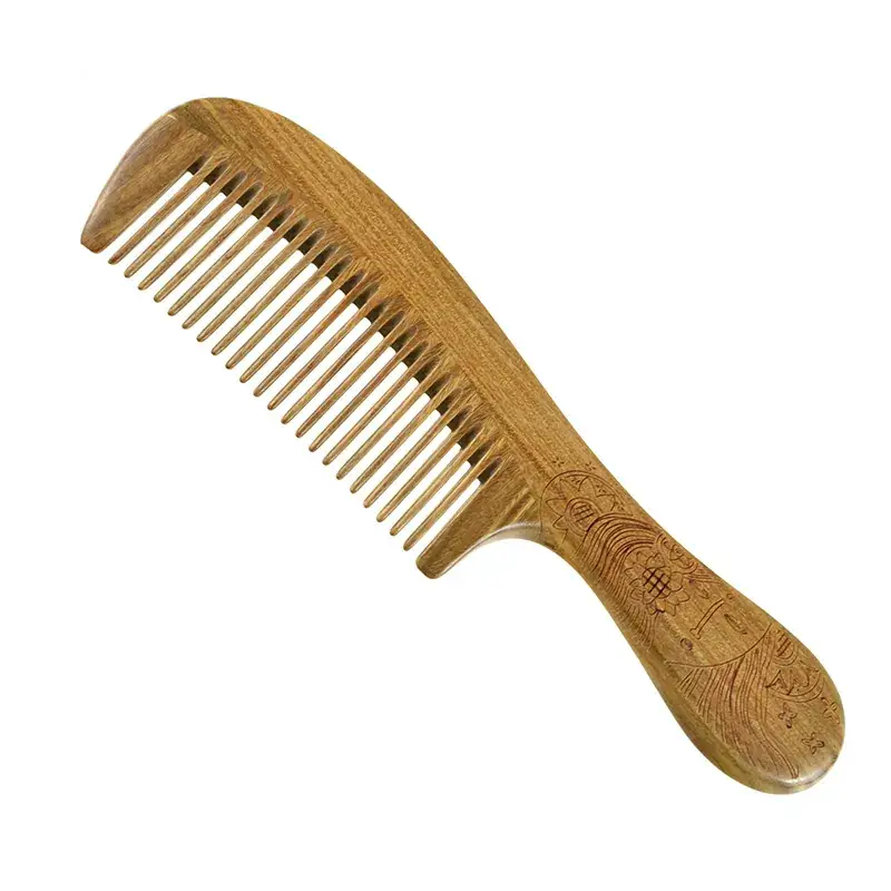 Green Sandalwood Hair Comb with Wide Tooth & Dense Printing - Image 3
