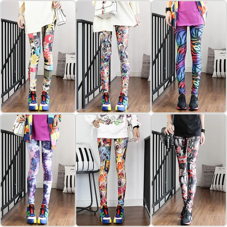 Women Printed Striped Leggings Slimming Yoga Cropped Pants