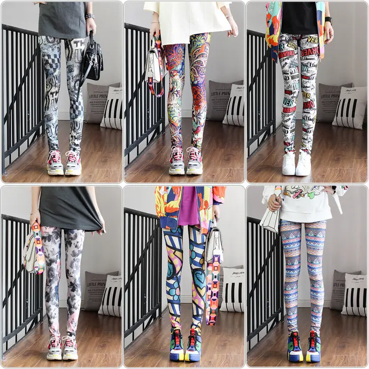 Women Printed Striped Leggings Slimming Yoga Cropped Pants