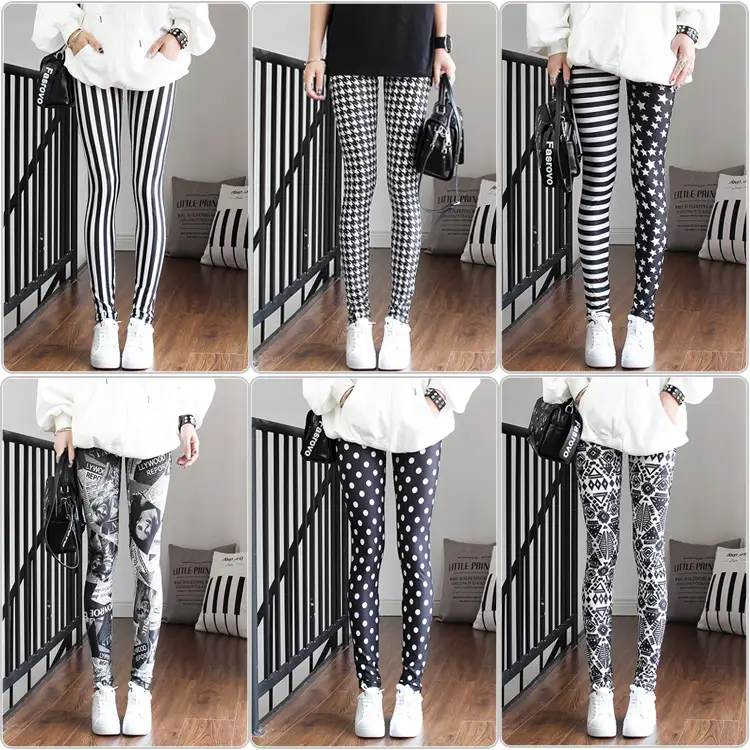 Women Printed Striped Leggings Slimming Yoga Cropped Pants