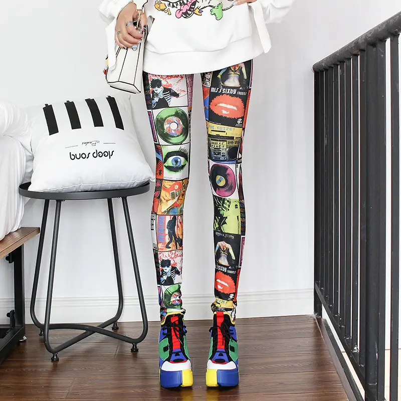 Women Printed Striped Leggings Slimming Yoga Cropped Pants