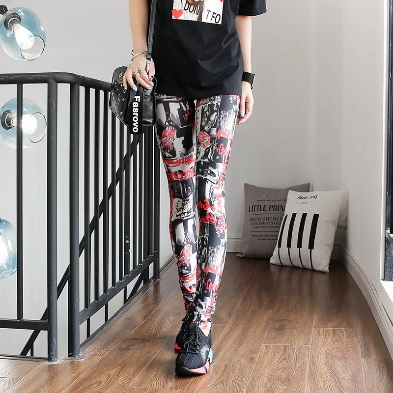 Women Printed Striped Leggings Slimming Yoga Cropped Pants