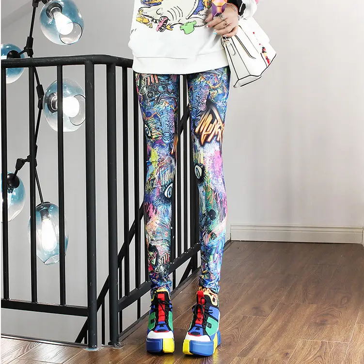 Women Printed Striped Leggings Slimming Yoga Cropped Pants