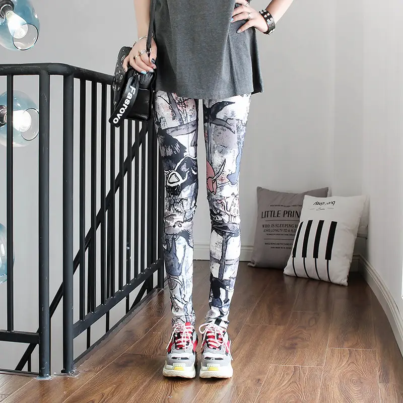 Women Printed Striped Leggings Slimming Yoga Cropped Pants