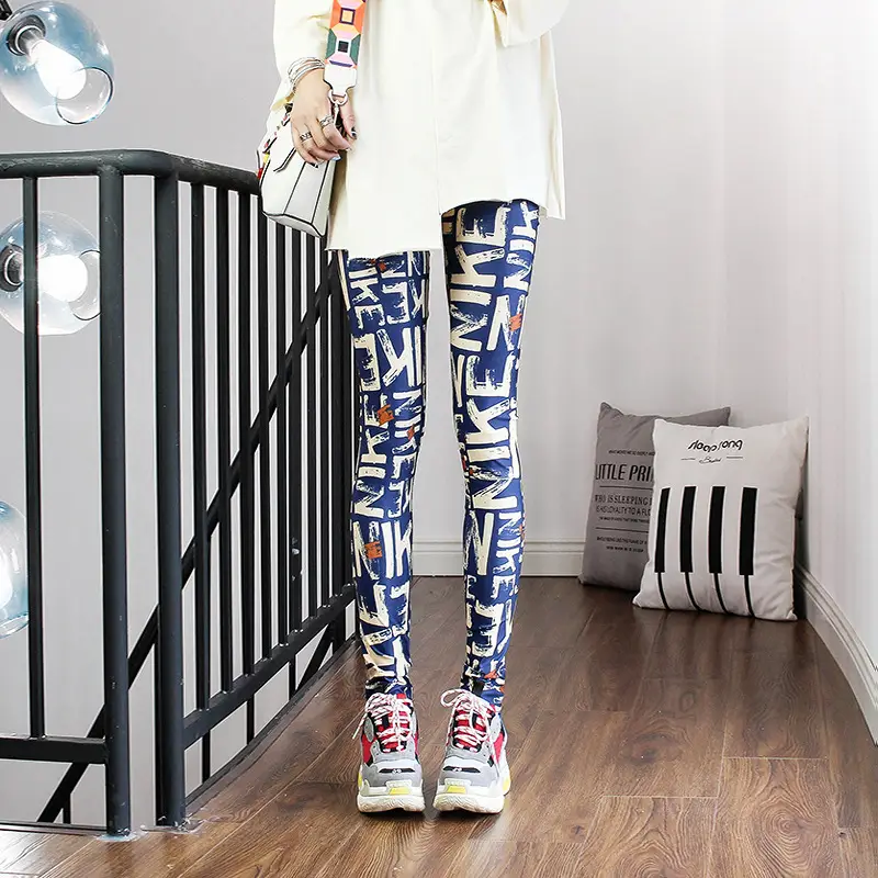 Women Printed Striped Leggings Slimming Yoga Cropped Pants