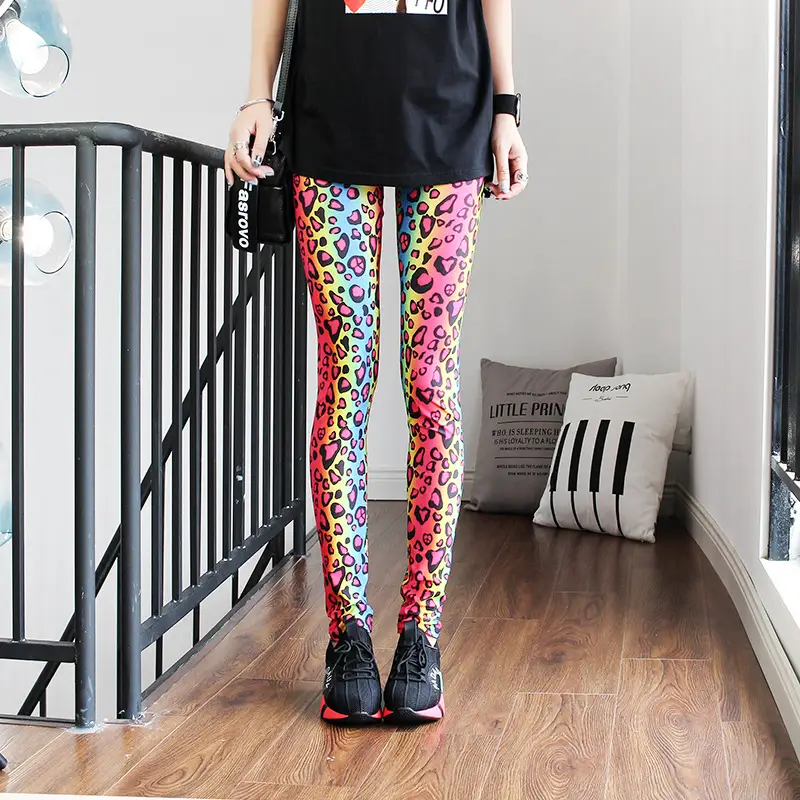 Women Printed Striped Leggings Slimming Yoga Cropped Pants