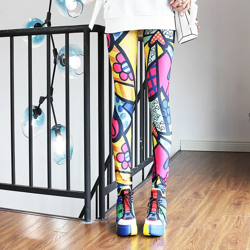 Women Printed Striped Leggings Slimming Yoga Cropped Pants