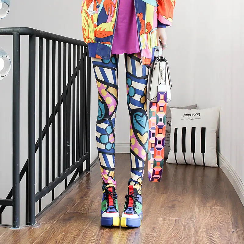 Women Printed Striped Leggings Slimming Yoga Cropped Pants