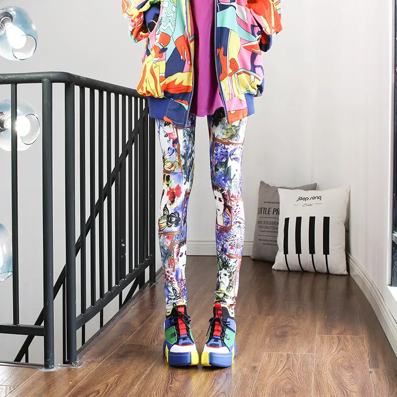 Women Printed Striped Leggings Slimming Yoga Cropped Pants