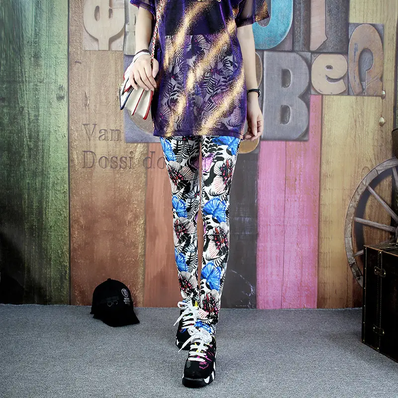 Women Printed Striped Leggings Slimming Yoga Cropped Pants