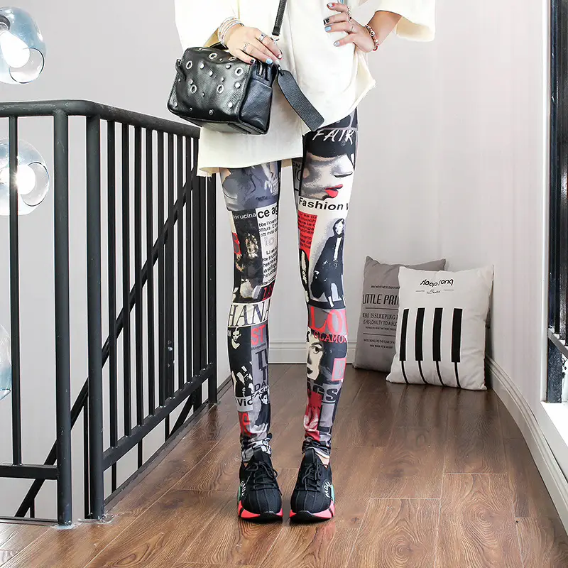Women Printed Striped Leggings Slimming Yoga Cropped Pants