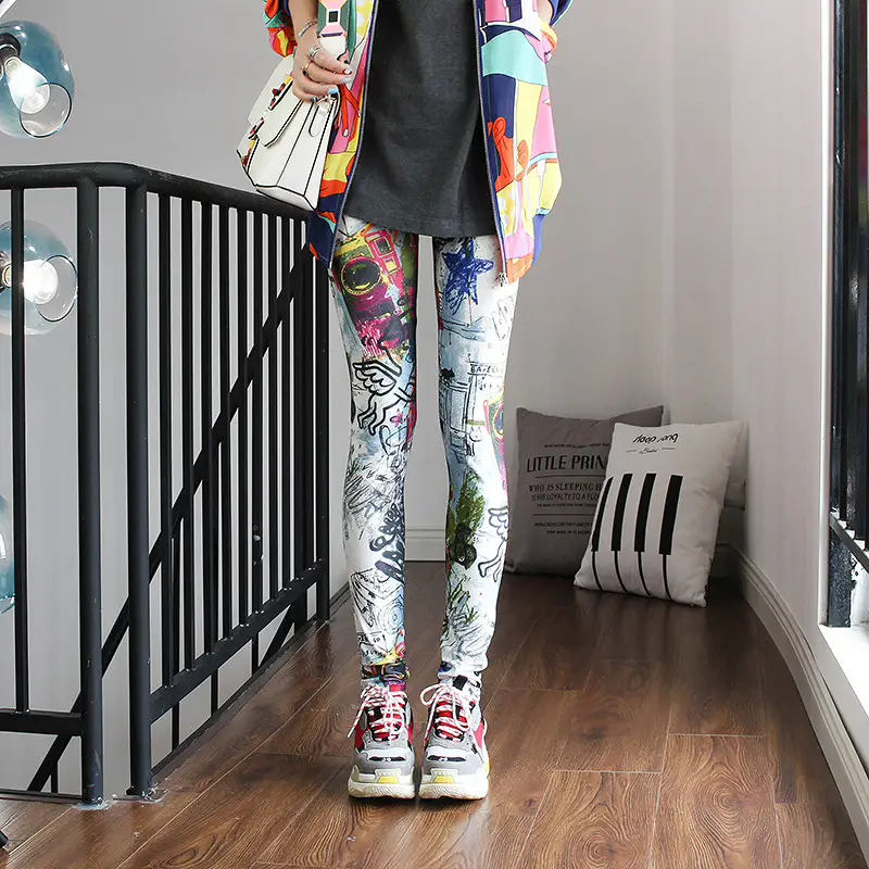 Women Printed Striped Leggings Slimming Yoga Cropped Pants