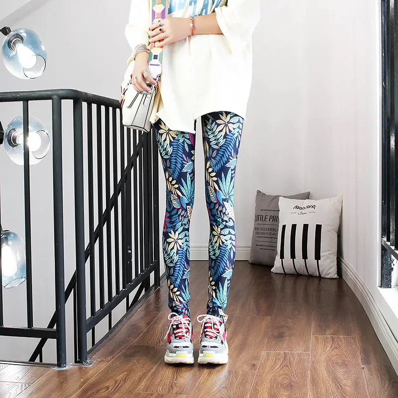 Women Printed Striped Leggings Slimming Yoga Cropped Pants