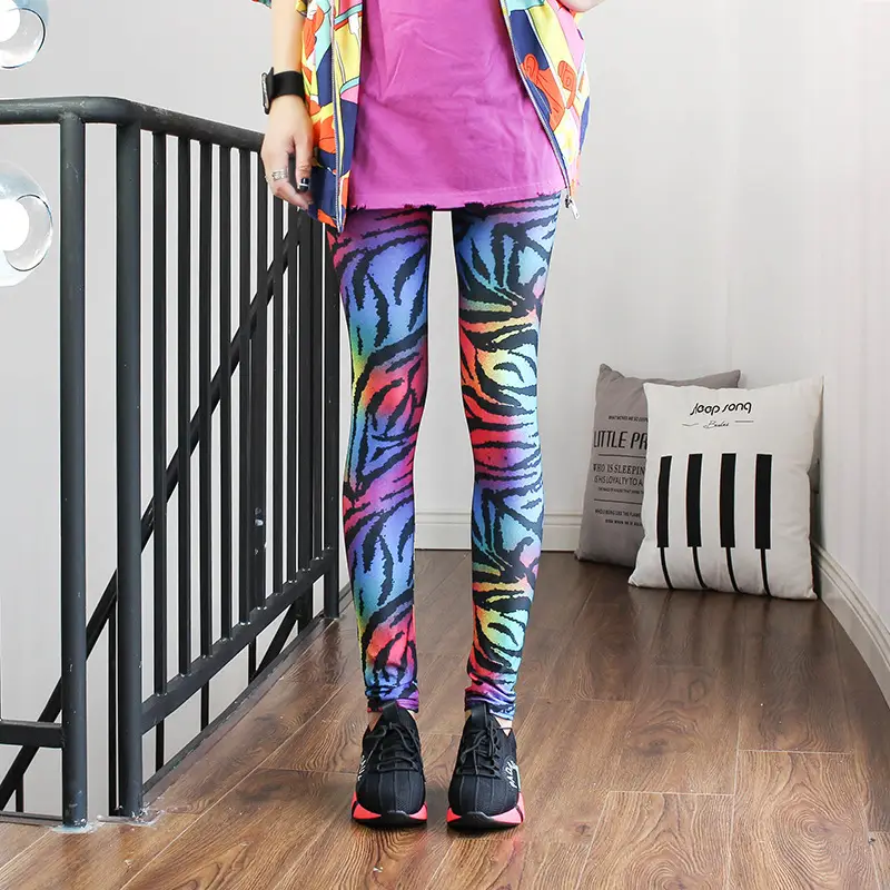 Women Printed Striped Leggings Slimming Yoga Cropped Pants