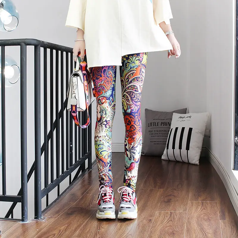 Women Printed Striped Leggings Slimming Yoga Cropped Pants