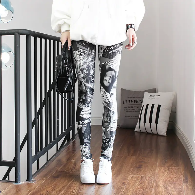 Women Printed Striped Leggings Slimming Yoga Cropped Pants
