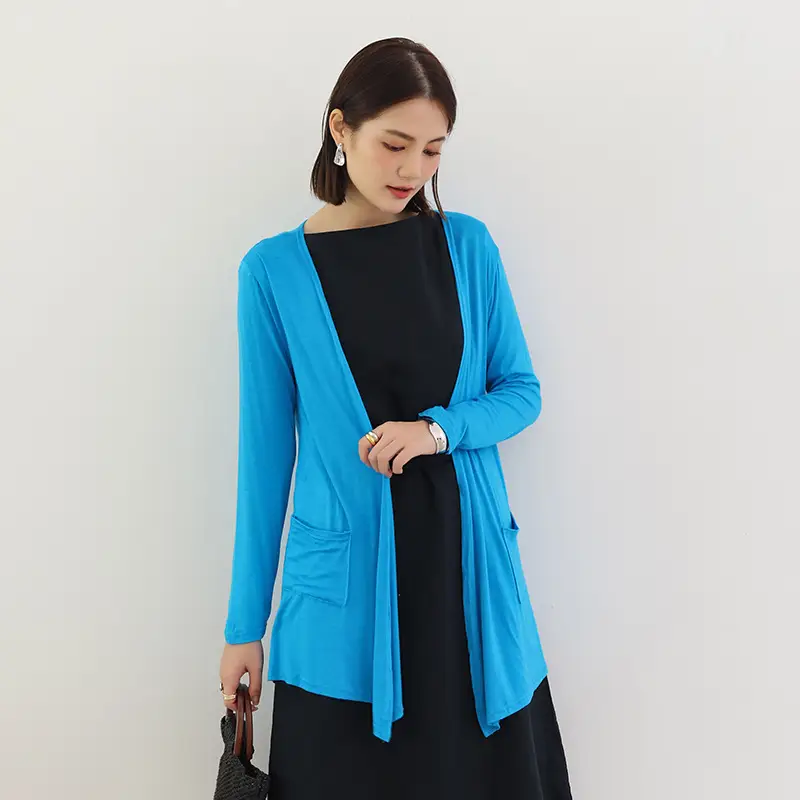 Blue Long Sleeve Cardigan for Women Summer Wear - Image 15