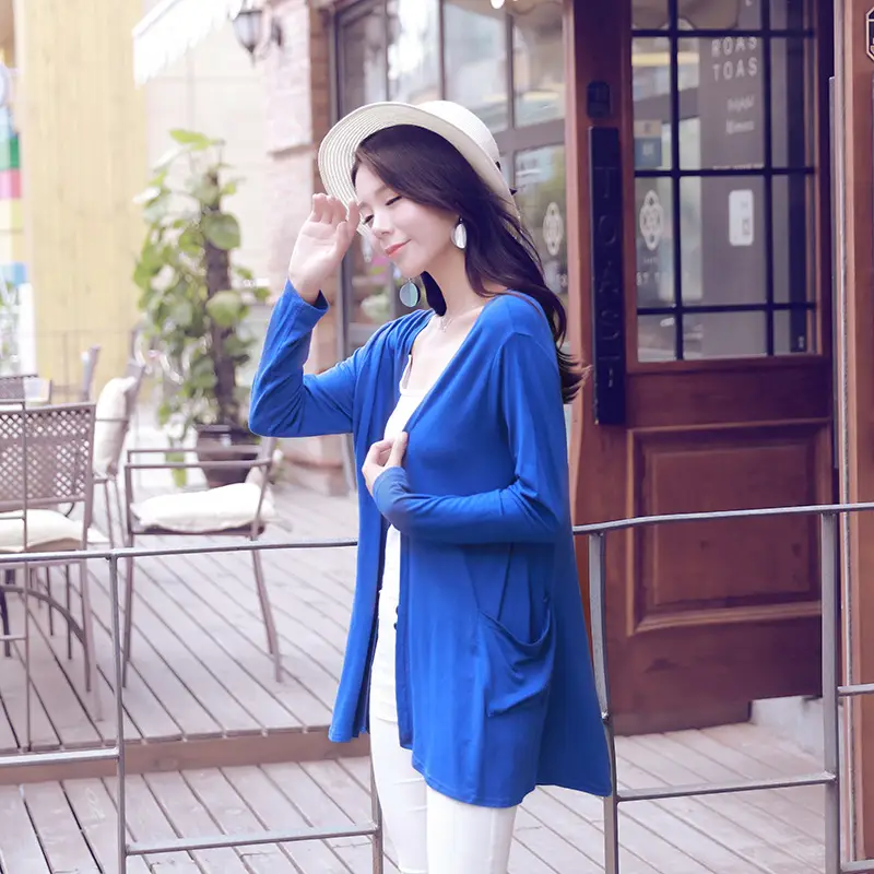 Blue Long Sleeve Cardigan for Women Summer Wear - Image 7