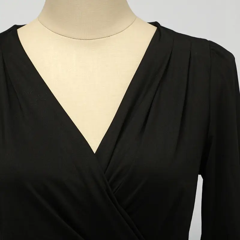Black V-Neck Long Sleeve Women's Shirt Large - Image 5