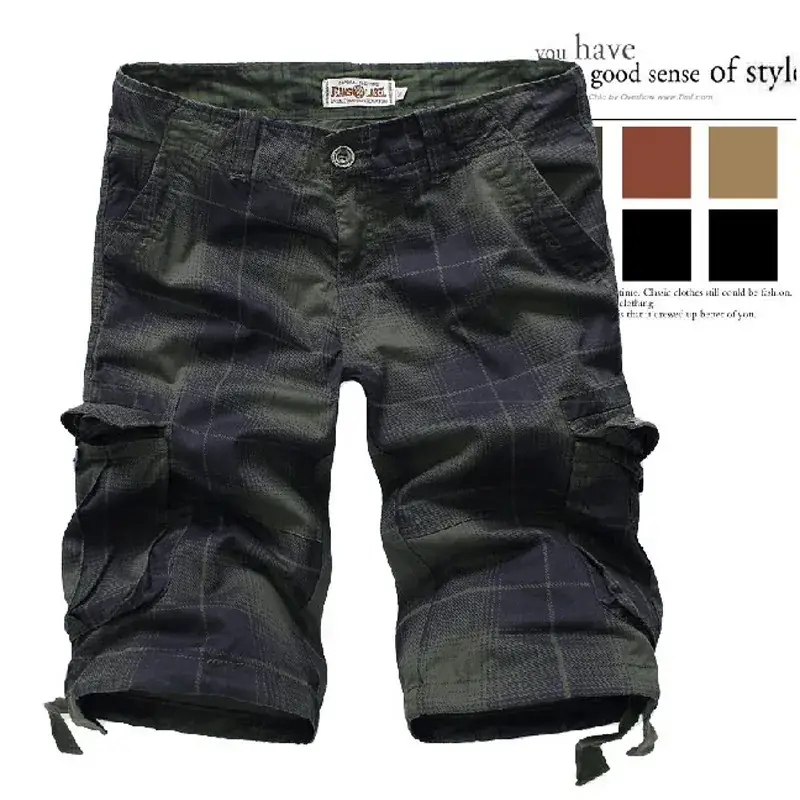 Men Plaid Multi-Pocket Cargo Shorts European Size - Image 2