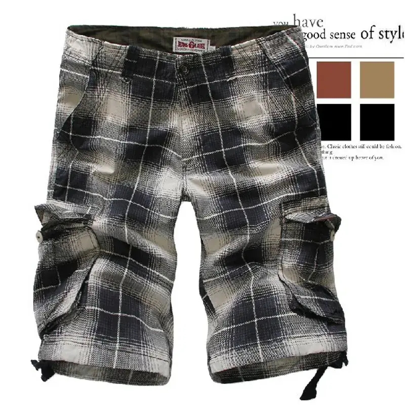 Men Plaid Multi-Pocket Cargo Shorts European Size - Image 3