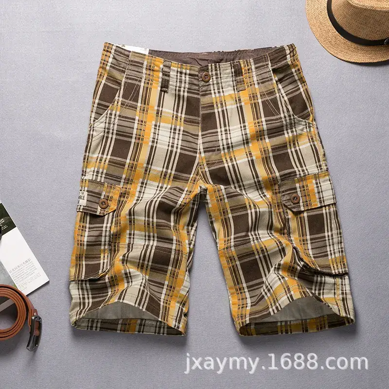 Men Plaid Plunge Shorts Red Black Checkered - Image 4