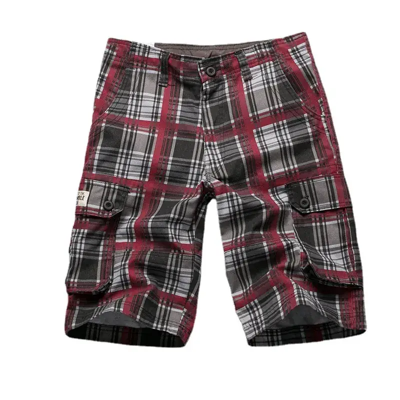 Men Plaid Plunge Shorts Red Black Checkered - Image 5